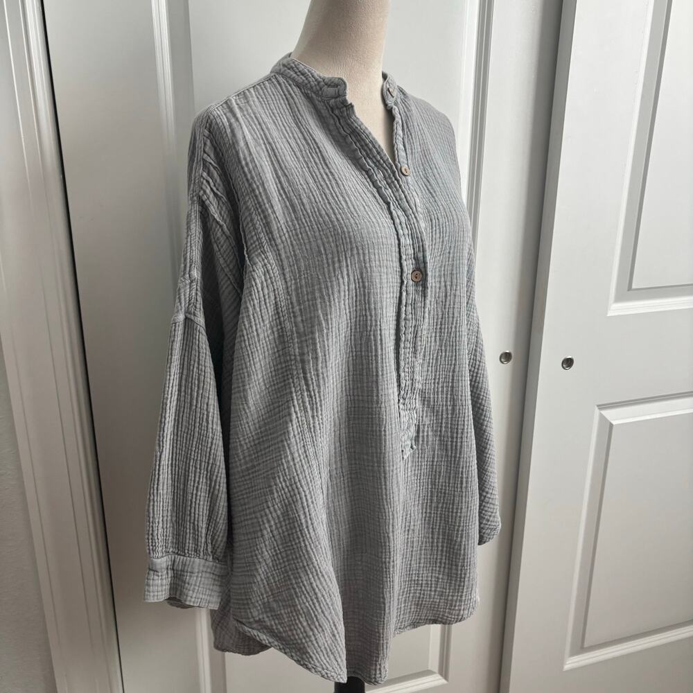 Talulah Gray Gauze Cotton Tunic Shirt Small Oversized Boho Lagenlook Henly Top - Picture 7 of 11